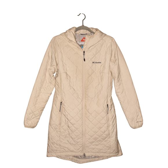 COLUMBIA $200 Copper Crest Omni-Heat Long Quilted Hooded Jacket Off-White Medium - Picture 1 of 4